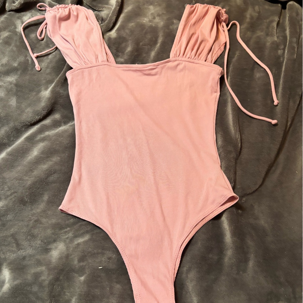 Altar'd State Pink Sleeveless Bodysuit with Tie Front